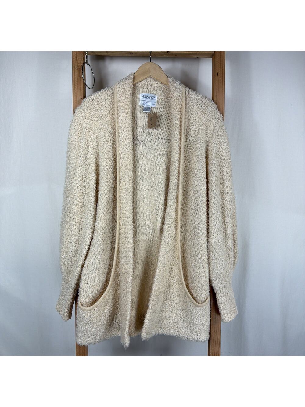 Vintage 90's Sideffects Oatmeal Boucle Pockets Cardigan Sweater #1268 Size MED